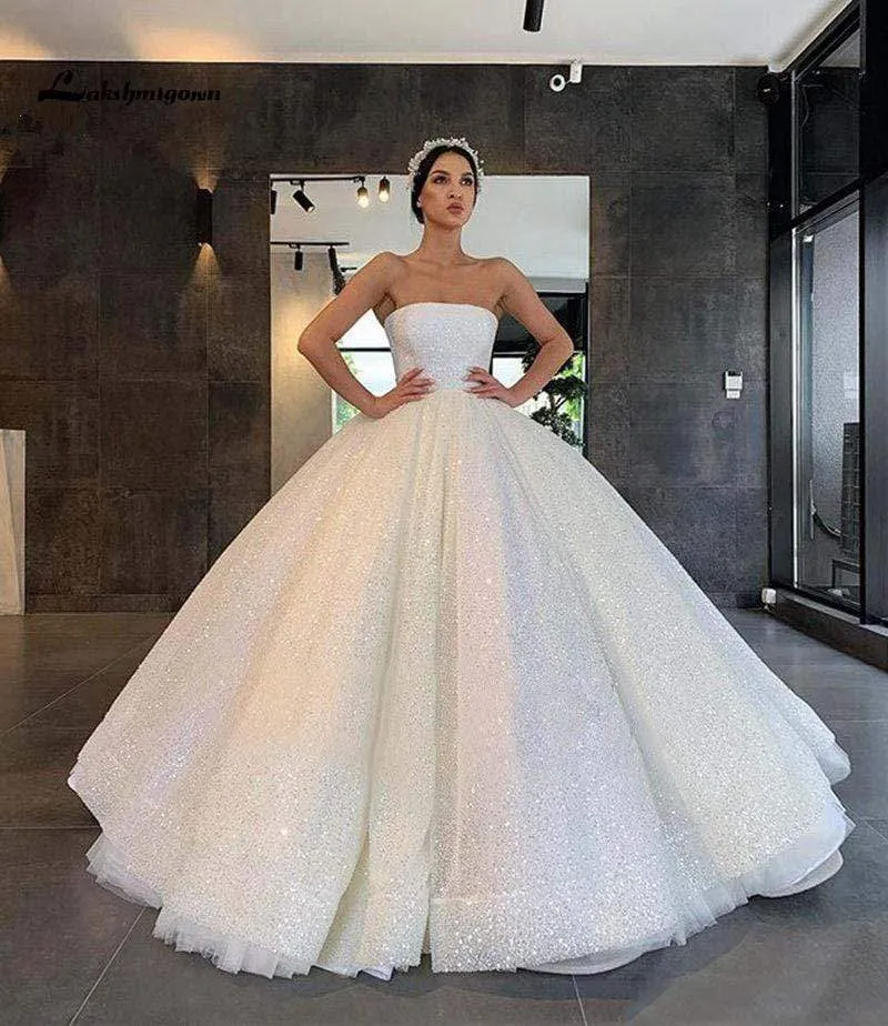 Roycebridal Luxury Dubai Plus Size Sequined Ball Gown Wedding Dresses