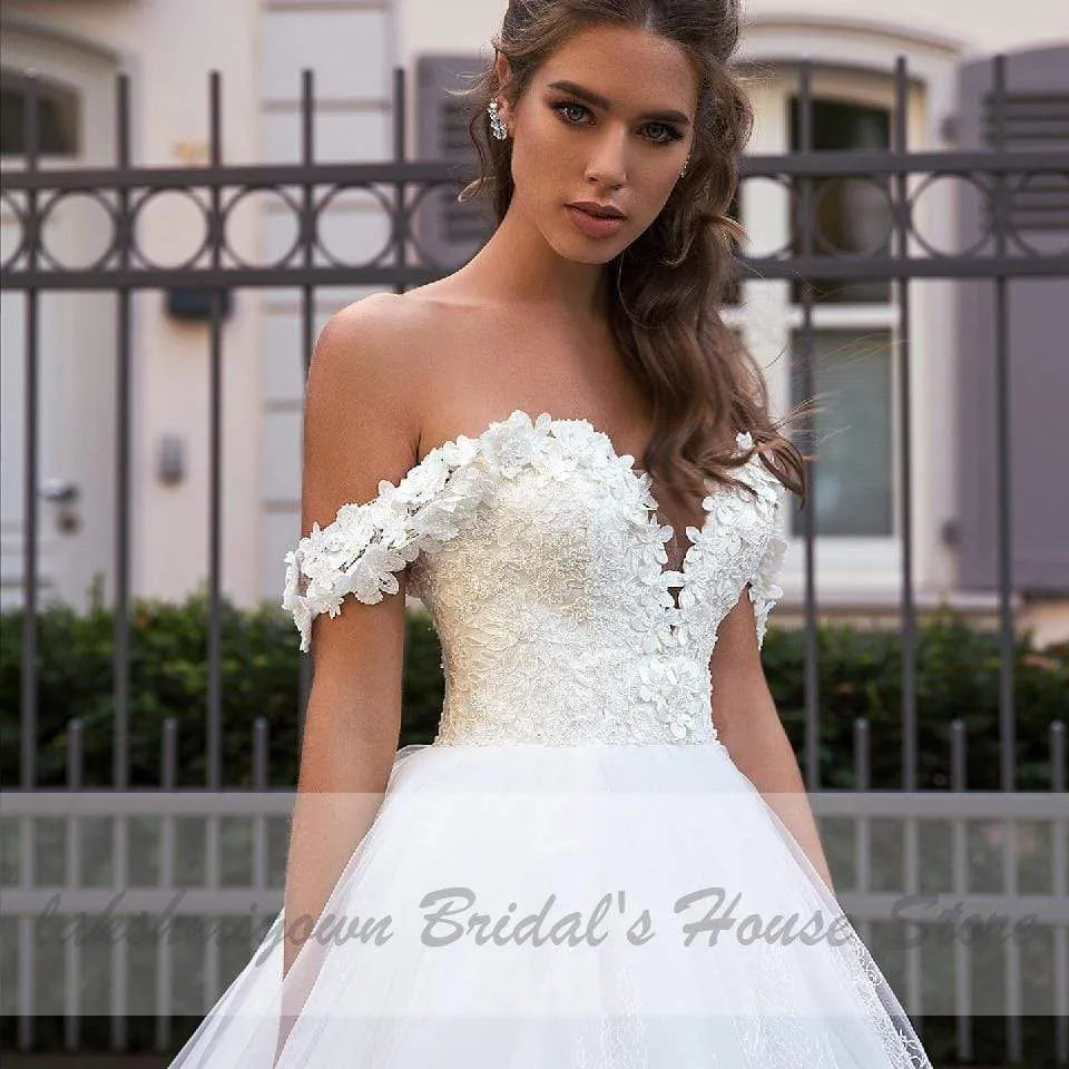 Roycebridal Luxury Lace African Wedding Dress Ball Gown Off the Shoulder