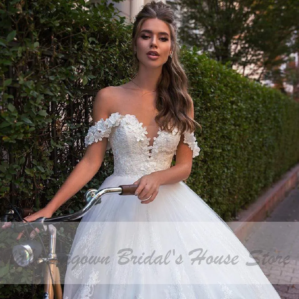 Roycebridal Luxury Lace African Wedding Dress Ball Gown Off the Shoulder