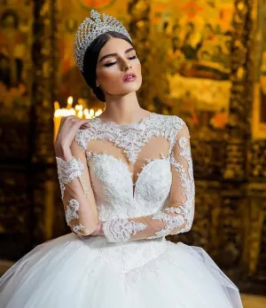 Roycebridal Luxury Lace Boat Neck Ball Gown Wedding Dresses Sweetheart