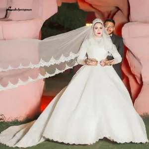 Roycebridal Luxury Muslim Wedding Dresses Long Sleeve Vintage Lace Beade