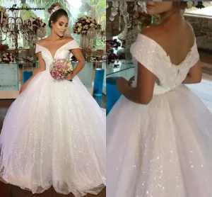 Roycebridal Luxury Princess Wedding Dresses Off Shoulder Shiny Ball Gown