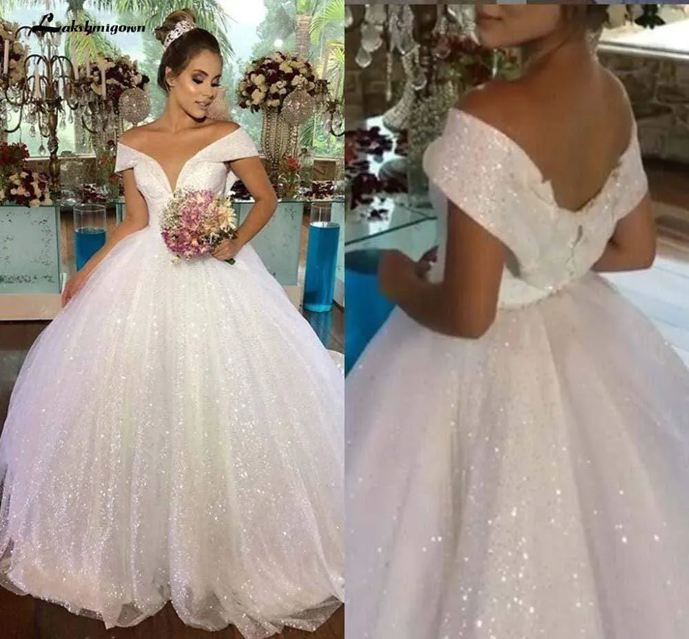 Roycebridal Luxury Princess Wedding Dresses Off Shoulder Shiny Ball Gown