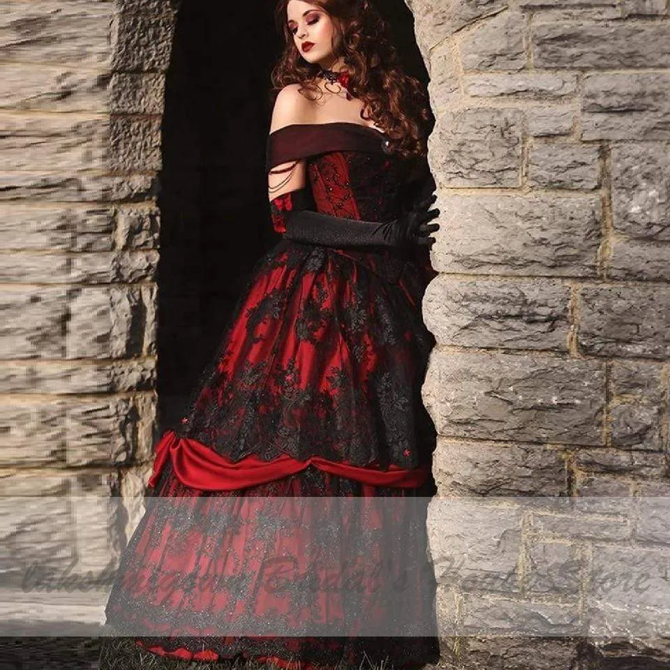 Roycebridal Luxury Red and Black Wedding Dresses Vintage Lace