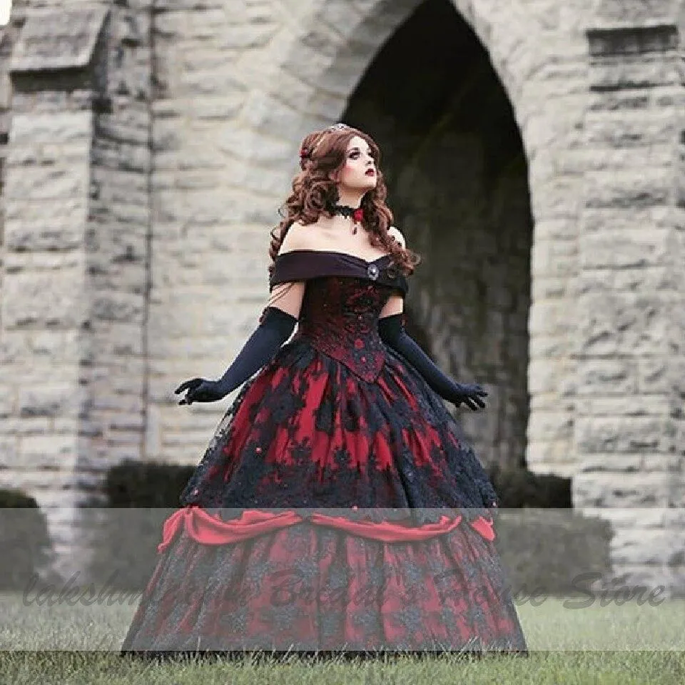 Roycebridal Luxury Red and Black Wedding Dresses Vintage Lace