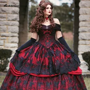 Roycebridal Luxury Red and Black Wedding Dresses Vintage Lace