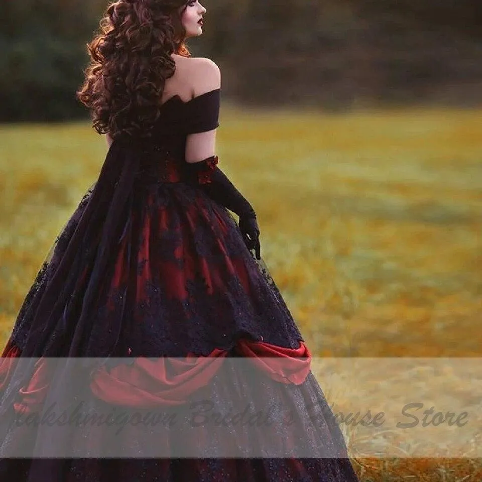 Roycebridal Luxury Red and Black Wedding Dresses Vintage Lace