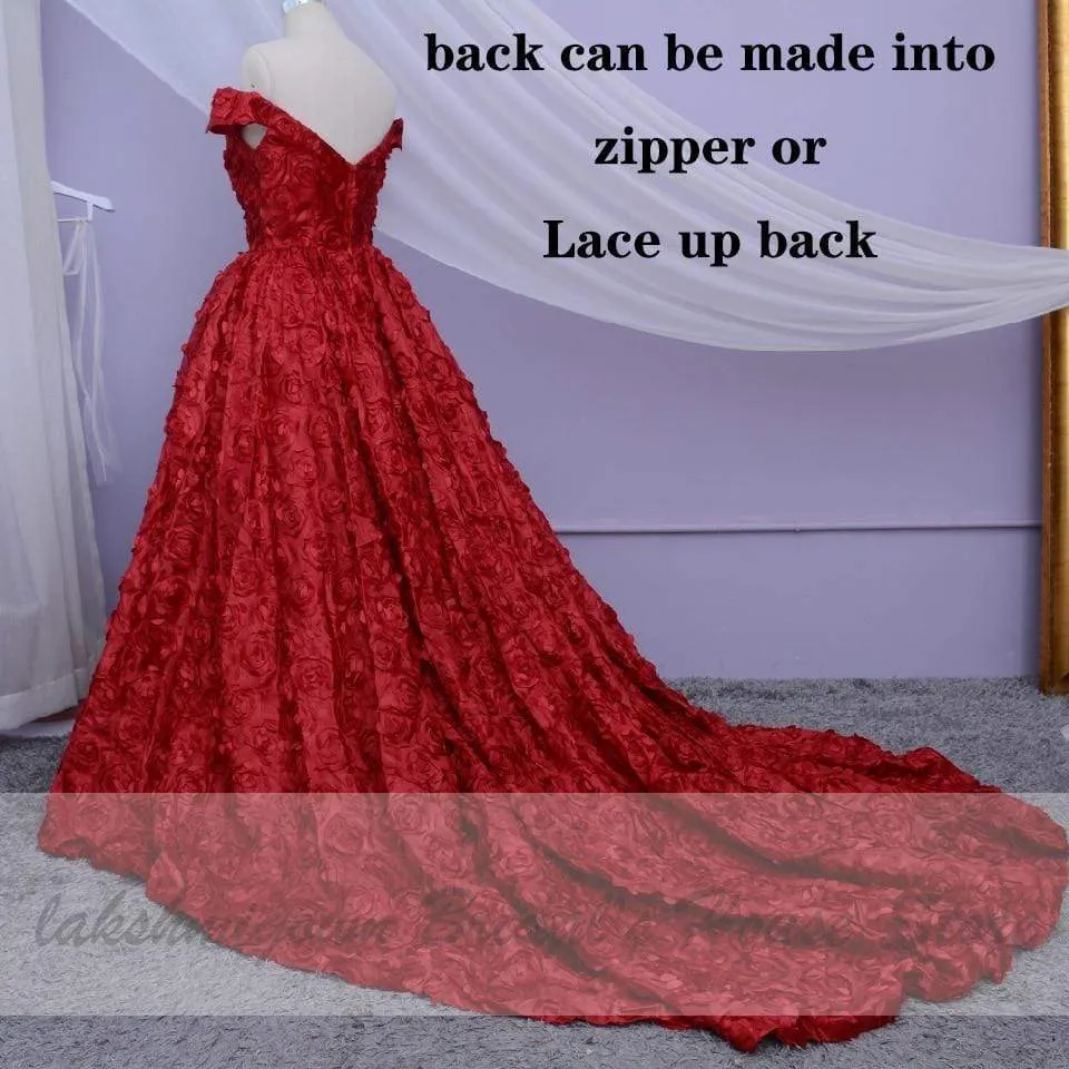 Roycebridal Luxury Red Lace Foral Wedding Dresses Long Train
