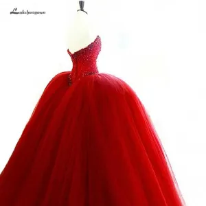 Roycebridal Luxury Red Wedding Dress Beading Sexy Bridal Off Shoulder