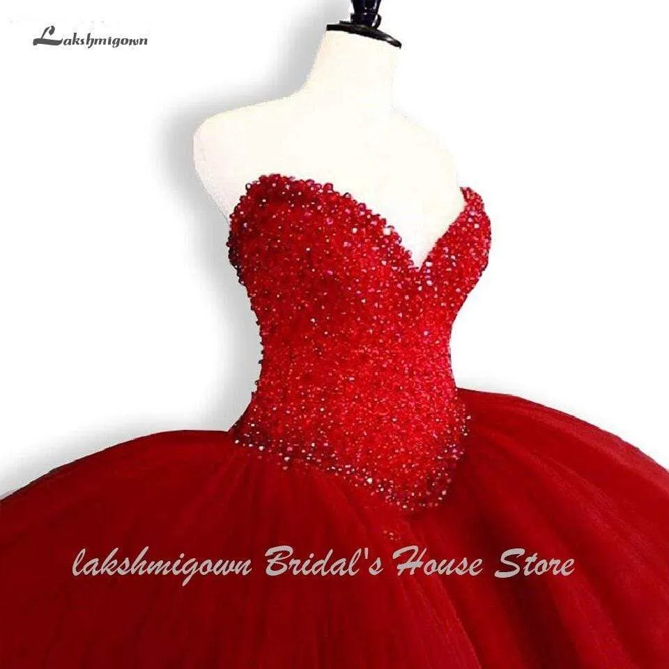 Roycebridal Luxury Red Wedding Dress Beading Sexy Bridal Off Shoulder