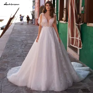 Roycebridal Luxury Scoop A Line Wedding Dresses