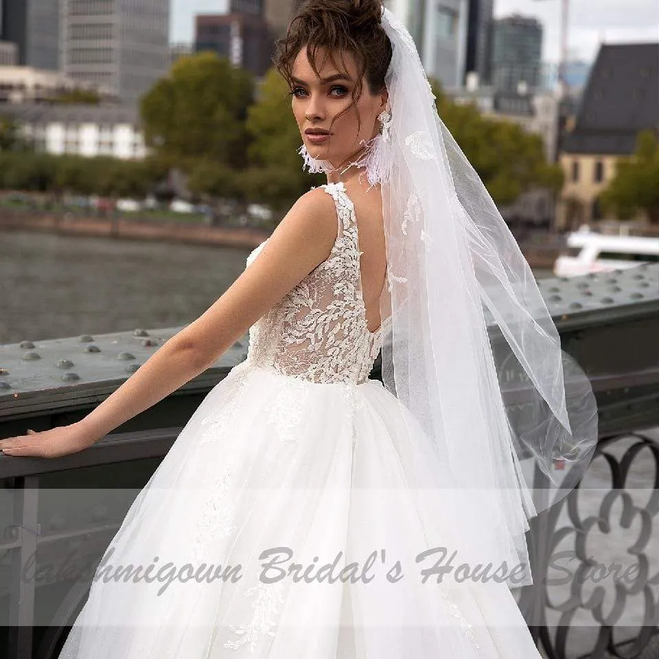 Roycebridal Luxury Tulle Mariage Open Back Lace Beading Wedding Dresses