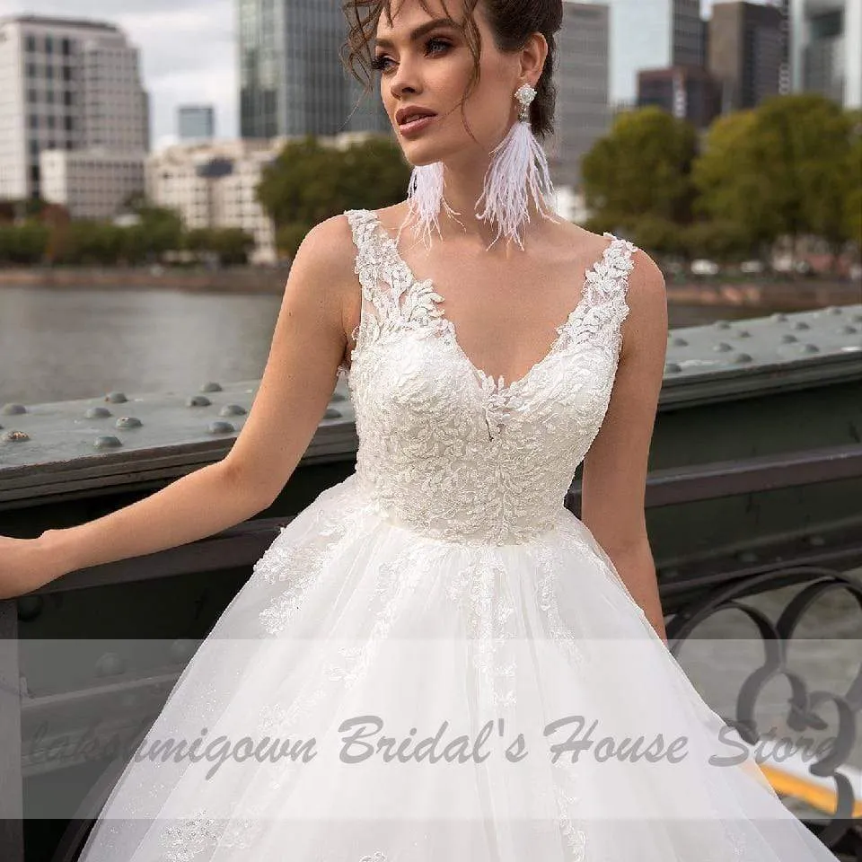 Roycebridal Luxury Tulle Mariage Open Back Lace Beading Wedding Dresses
