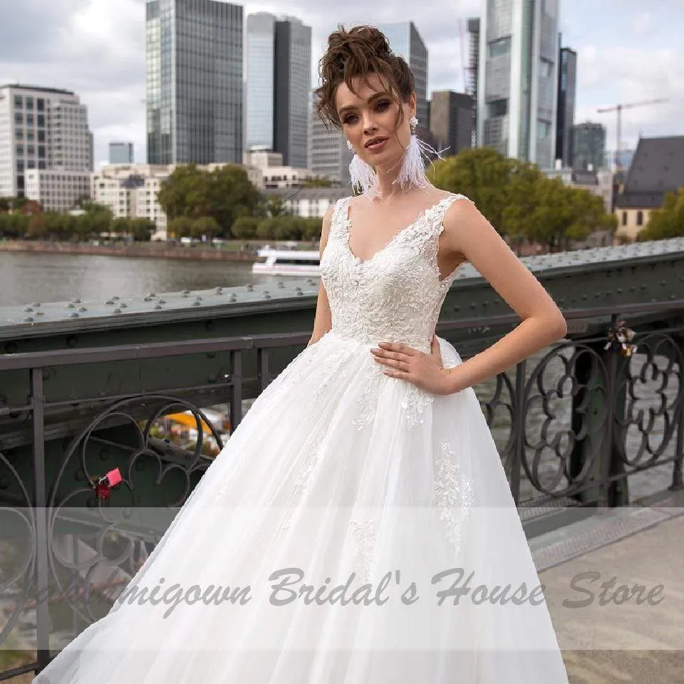 Roycebridal Luxury Tulle Mariage Open Back Lace Beading Wedding Dresses