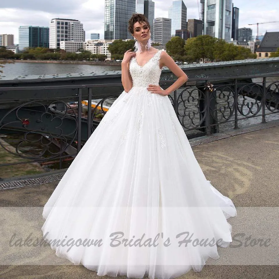 Roycebridal Luxury Tulle Mariage Open Back Lace Beading Wedding Dresses