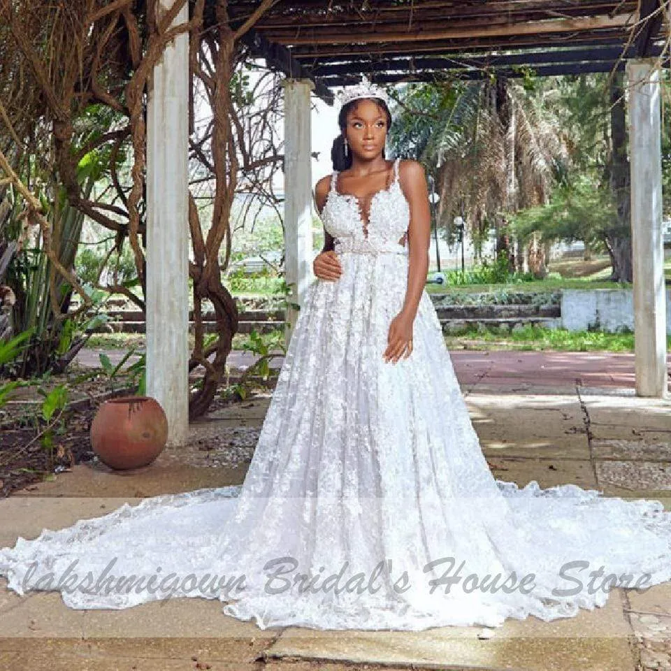 Roycebridal Princesse Mariage African Luxury Crystal Lace Wedding Dress