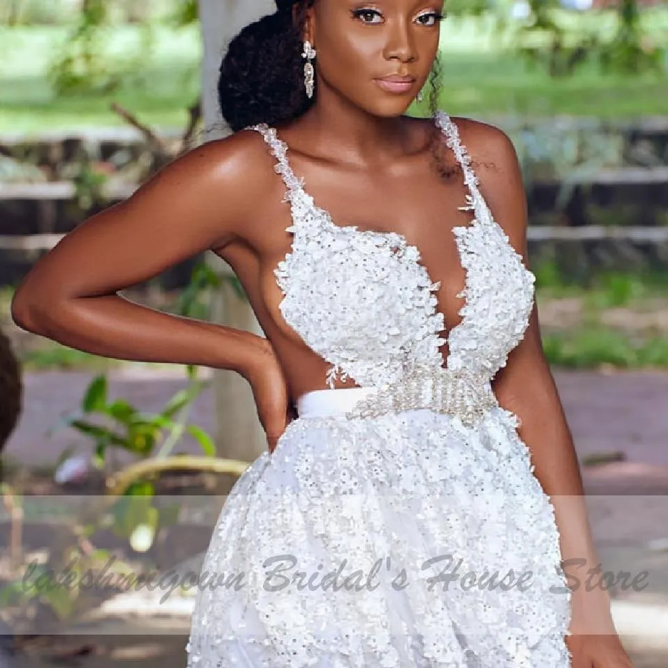 Roycebridal Princesse Mariage African Luxury Crystal Lace Wedding Dress