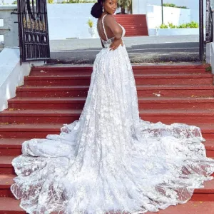Roycebridal Princesse Mariage African Luxury Crystal Lace Wedding Dress