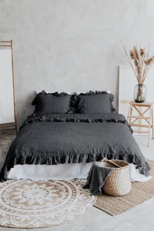 Ruffle Duvet Cover and Pillowcases Set - Dark Gray