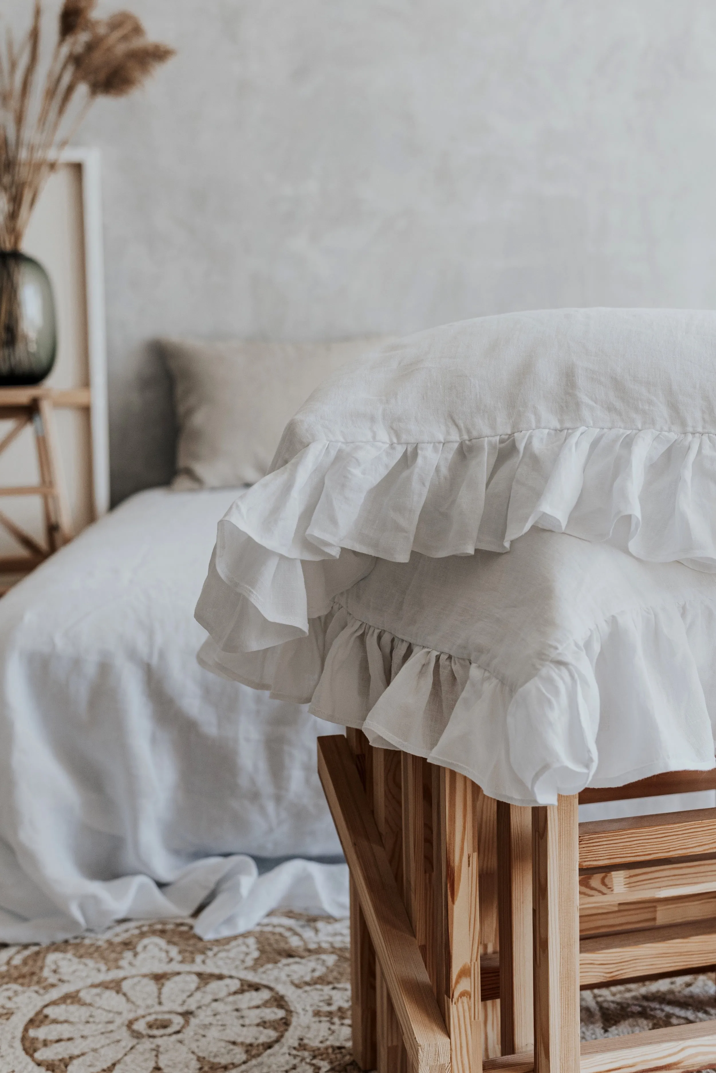 Ruffle Pillowcases Set - White