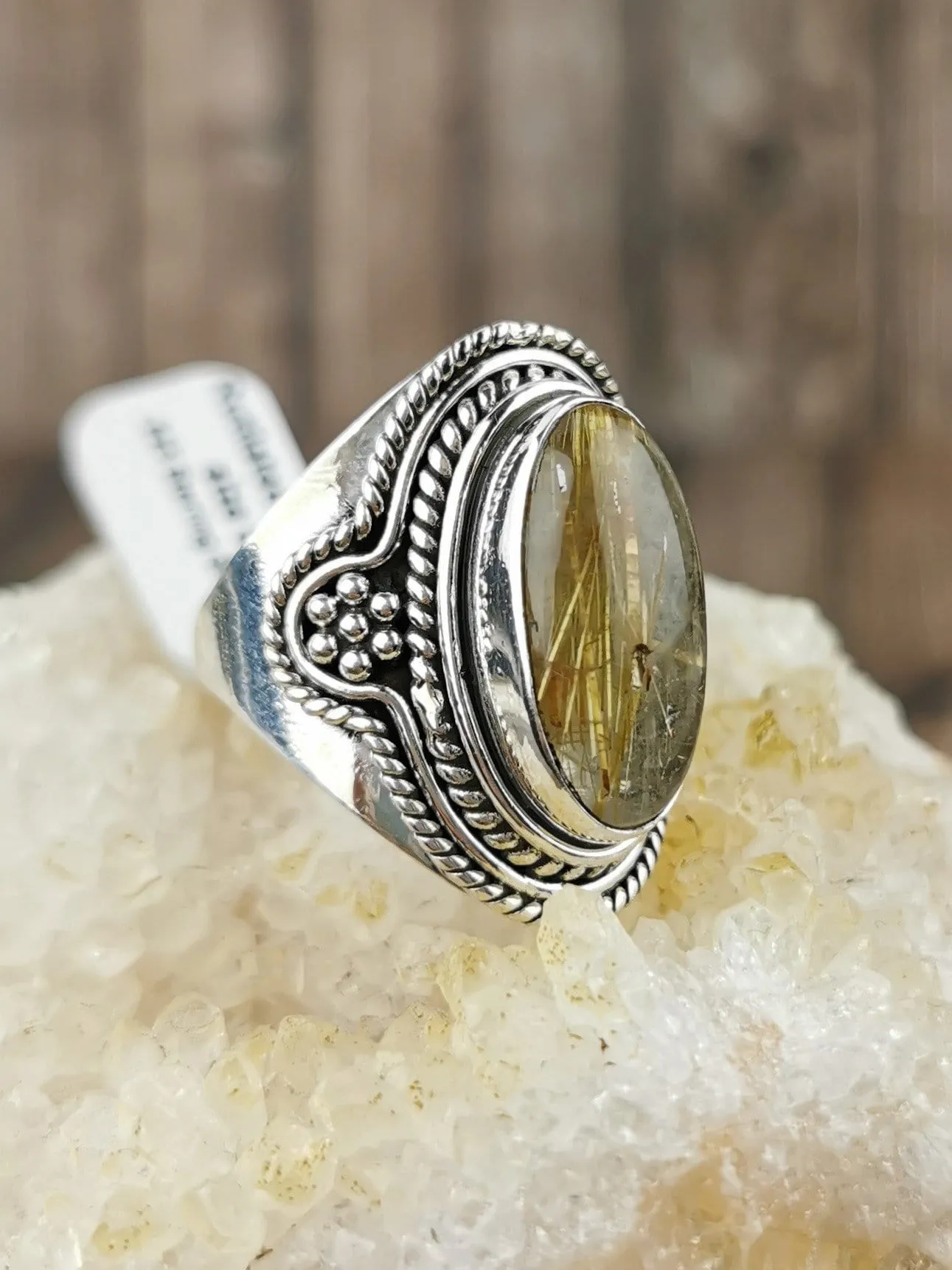 Rutilated Quartz Ring, Size 9