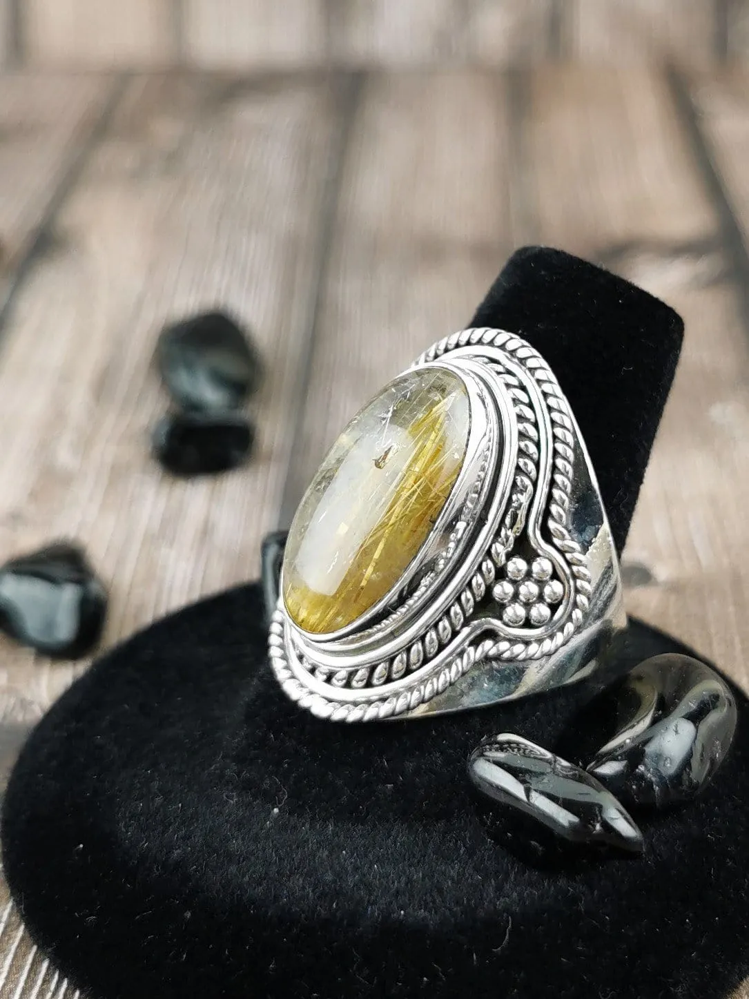 Rutilated Quartz Ring, Size 9