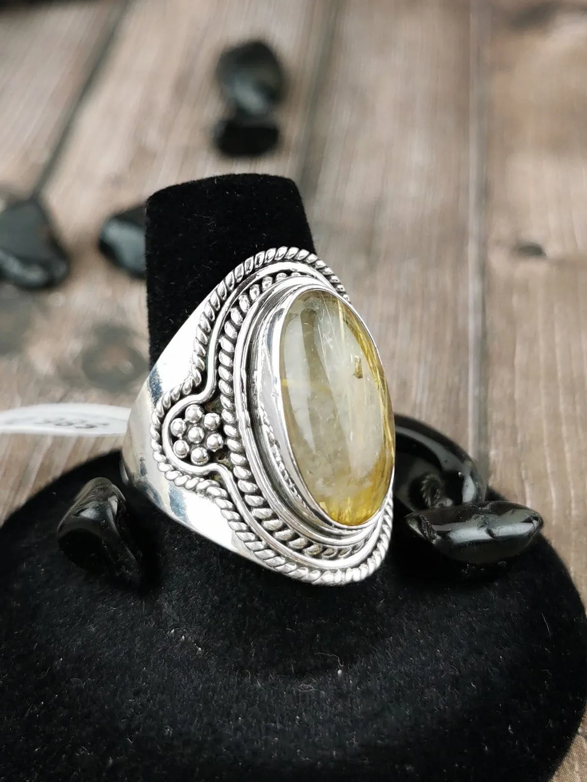 Rutilated Quartz Ring, Size 9