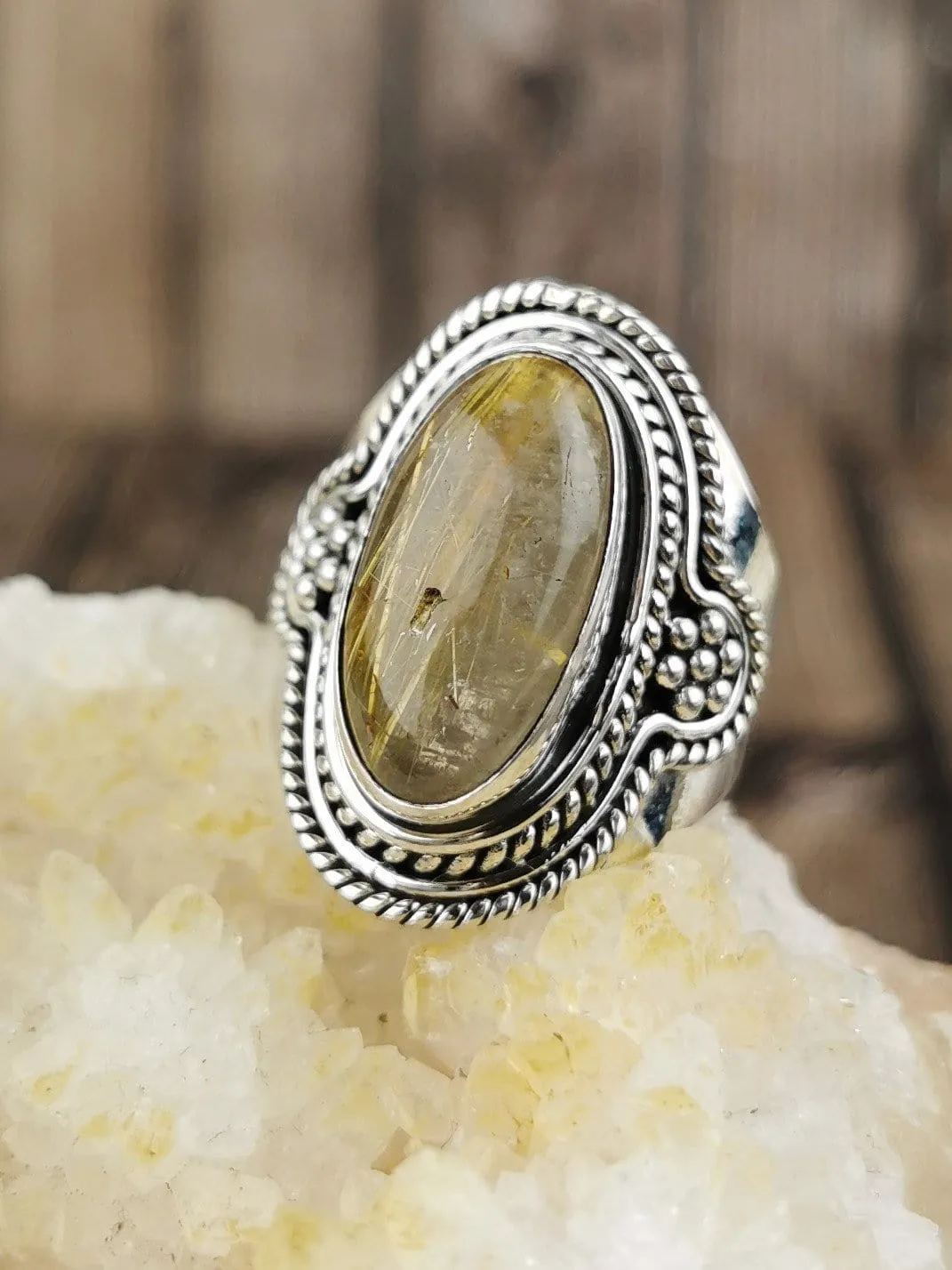 Rutilated Quartz Ring, Size 9