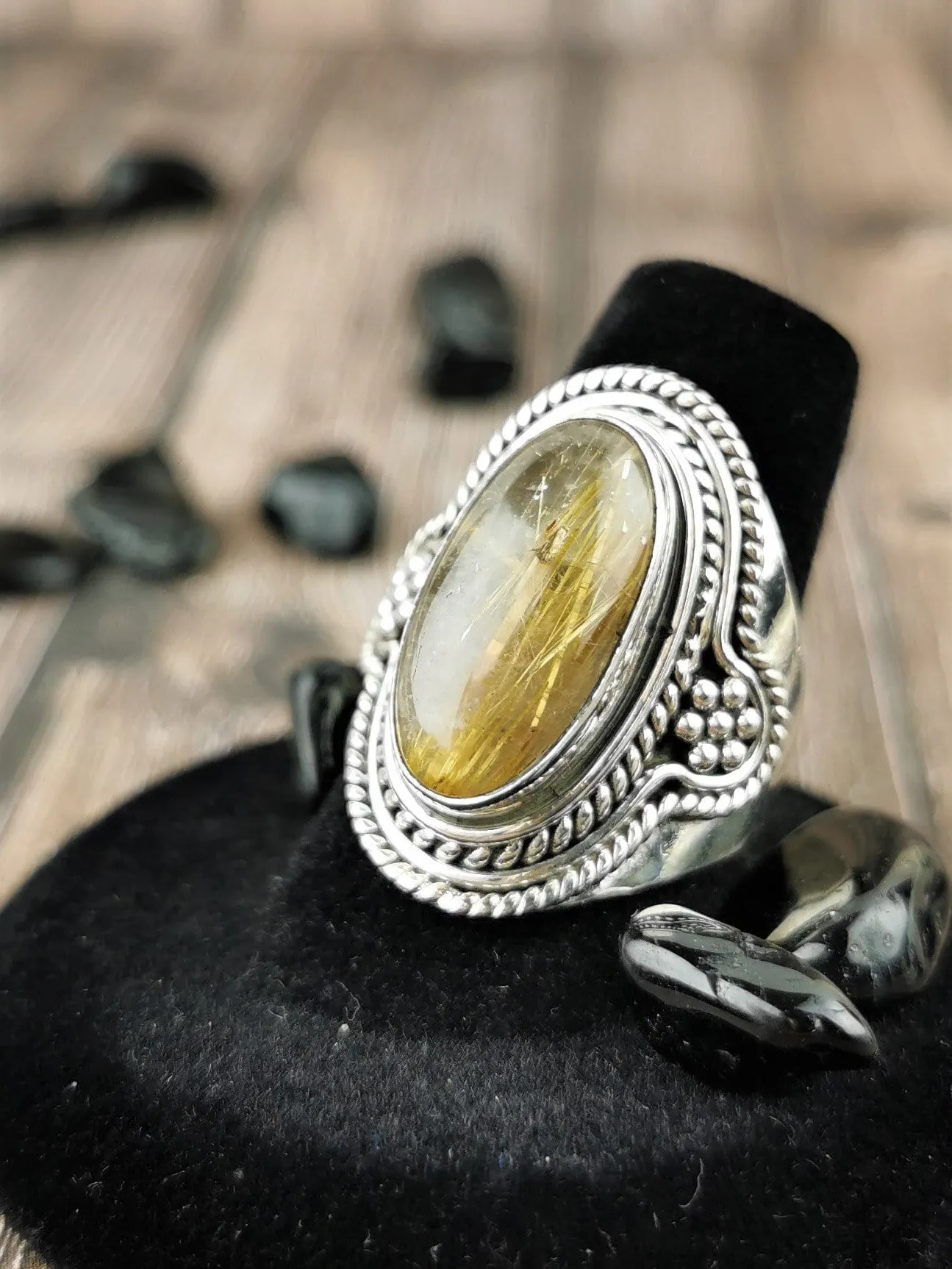 Rutilated Quartz Ring, Size 9
