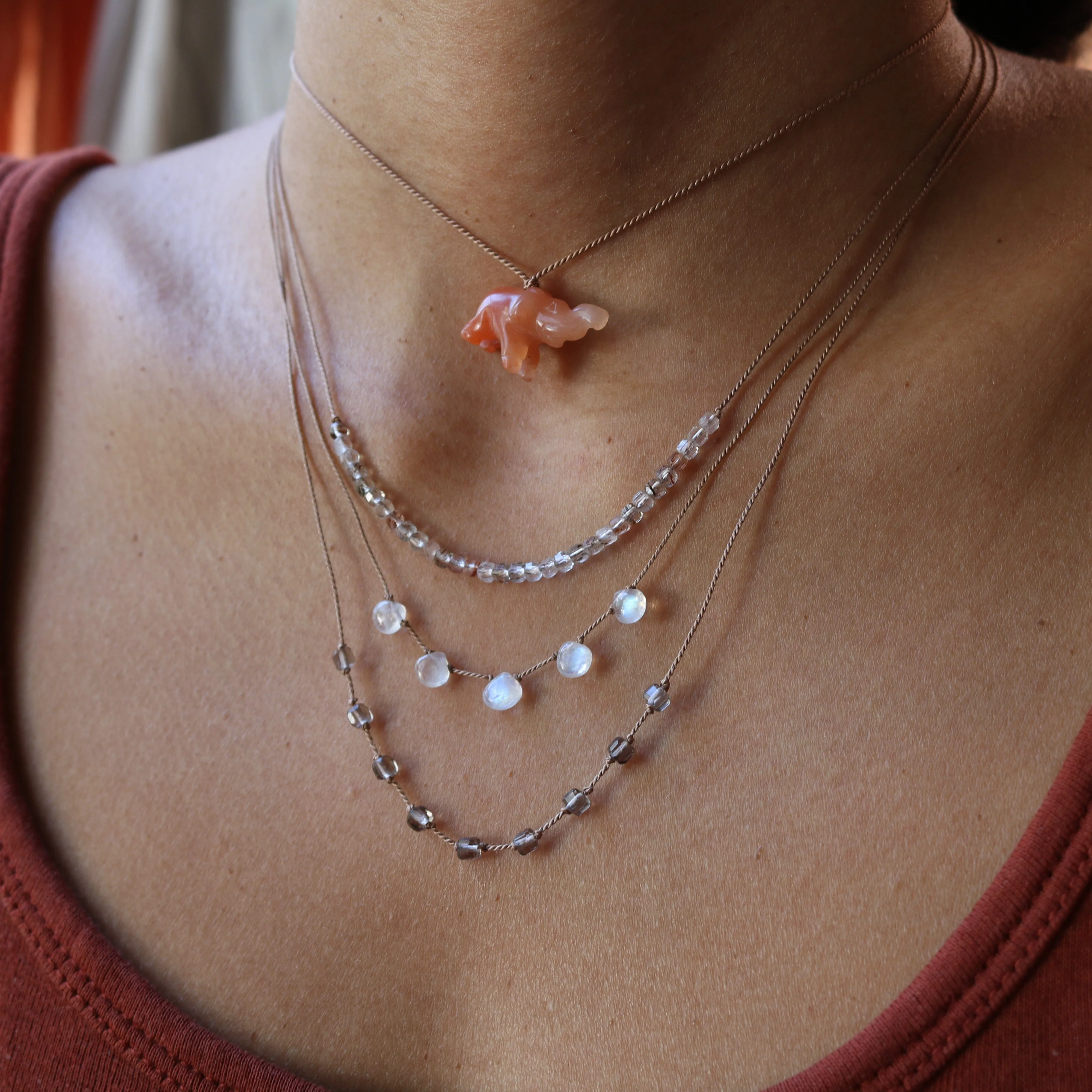RUTILE QUARTZ CUBES BEADED NECKLACE