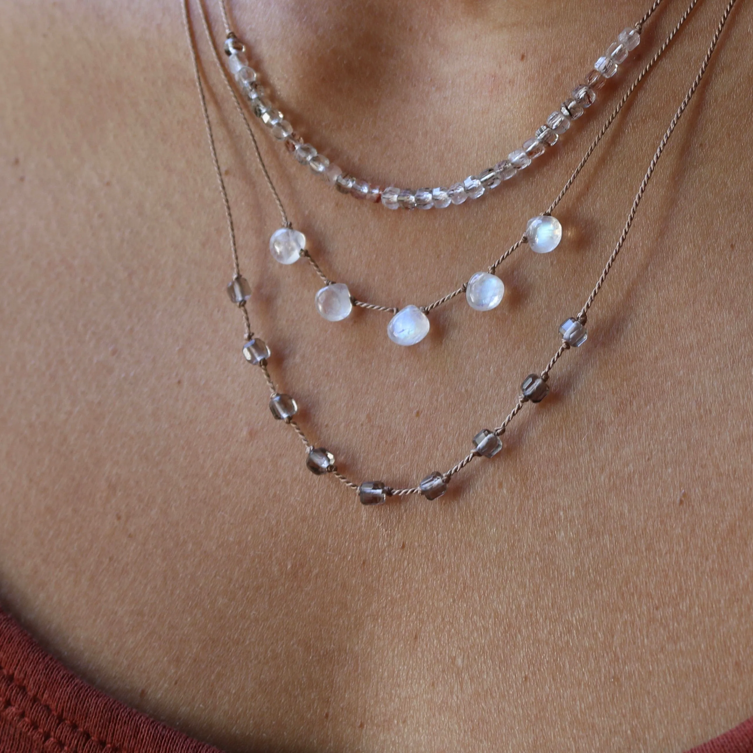 RUTILE QUARTZ CUBES BEADED NECKLACE