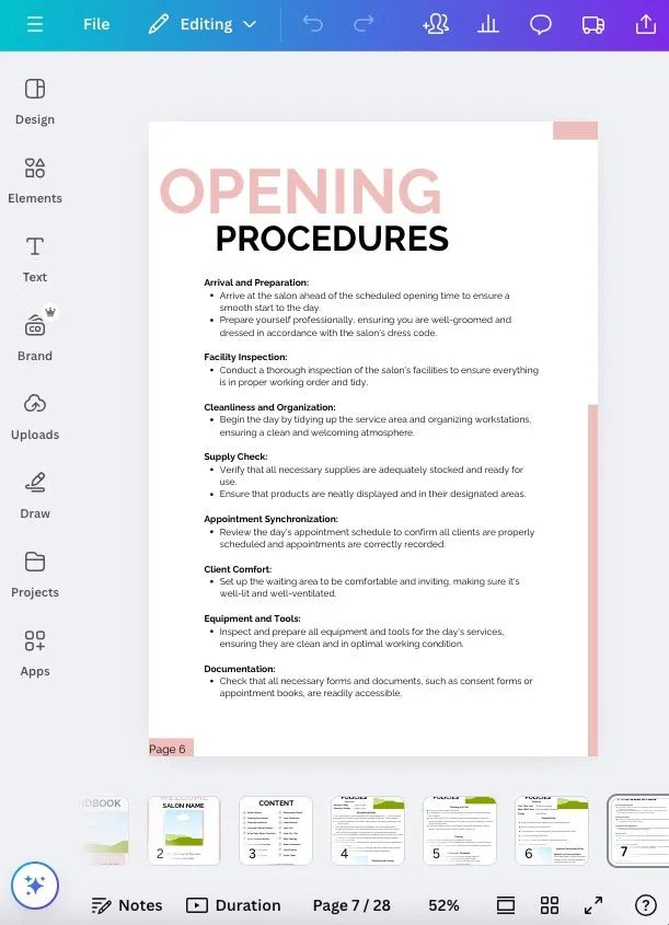 Salon Handbook Template