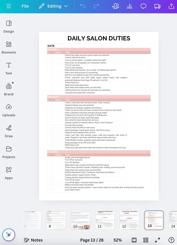 Salon Handbook Template