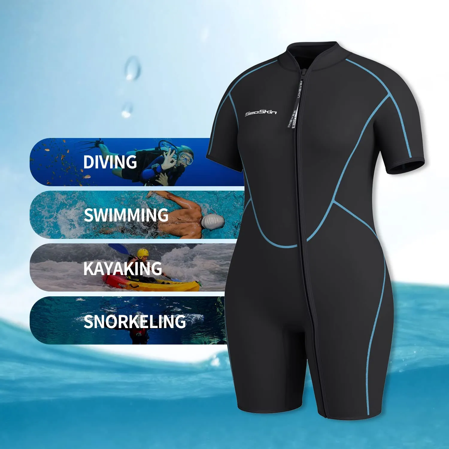 Seaskin Plus Size 3mm Shorty Wetsuit for Mens and Womens
