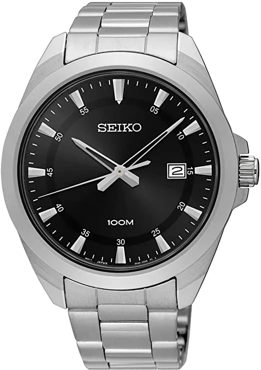 Seiko Men's SUR209 Analogue Steel and Hardlex Case with Black Dial Watch
