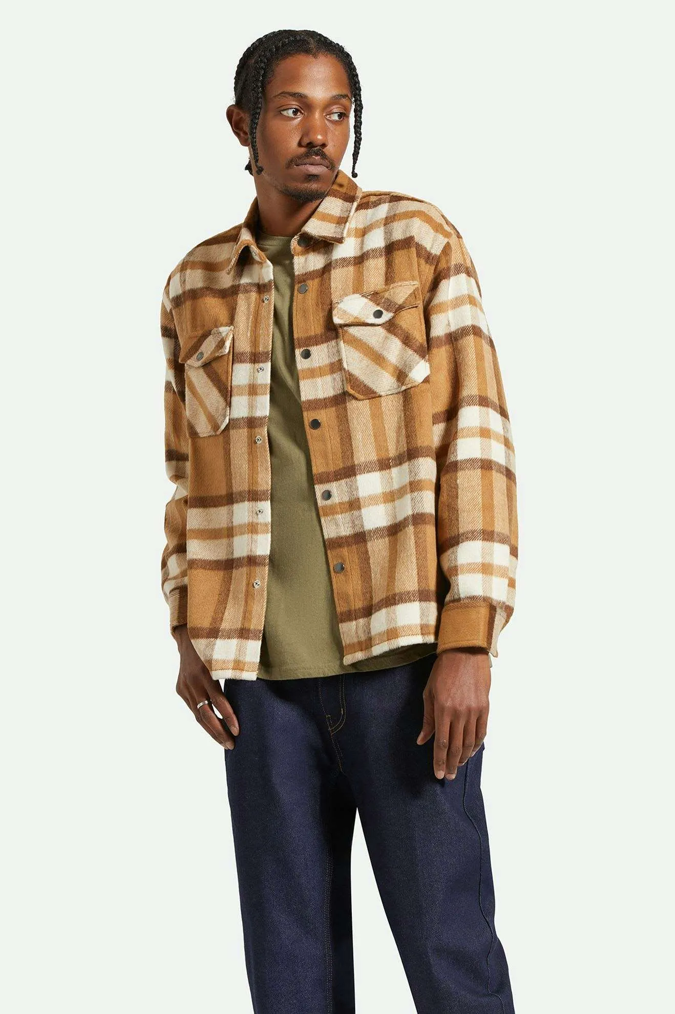Selden Soft Brushed L/S Flannel Overshirt - Tan/Bison