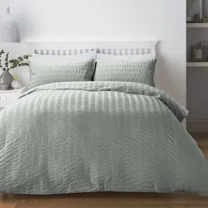 Serene Honley Seersucker Duvet Cover Set - Duck Egg