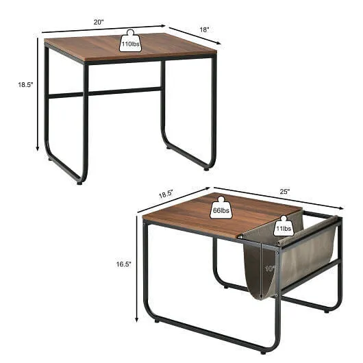 Set of 2 Nesting Coffee Tables with Side Pocket for Living Room Bedroom-Rustic B