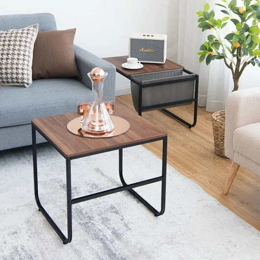 Set of 2 Nesting Coffee Tables with Side Pocket for Living Room Bedroom-Rustic B