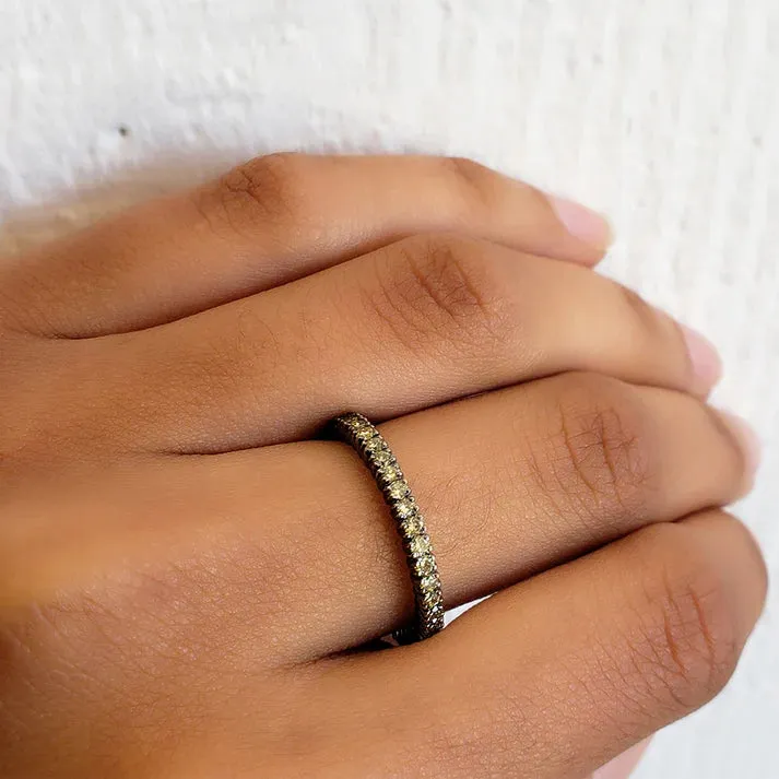 Sethi Couture 18k White Gold with Black Rhodium Prong Green Diamond Eternity Band - Size 6.5