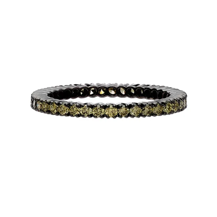 Sethi Couture 18k White Gold with Black Rhodium Prong Green Diamond Eternity Band - Size 6.5