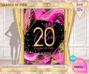 Shades of pink birthday backdrop 20th 30th 40th birthday backdrop pink black marble backdrop sweet 16 hot pink backdrop glitter banner DSH03