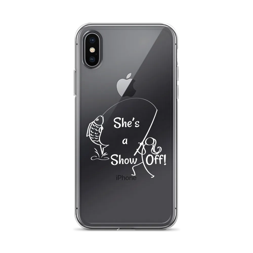 She's a Show Off, iPhone Case, X/XS, XR thru 13 & 14 Series_White-Design