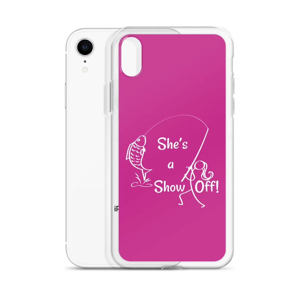 She's a Show Off, iPhone Pink Case, X/XS, XR and 13 & 14 Series_ White-Design