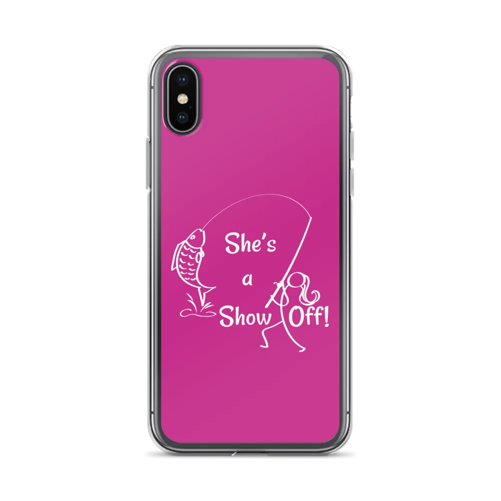 She's a Show Off, iPhone Pink Case, X/XS, XR and 13 & 14 Series_ White-Design