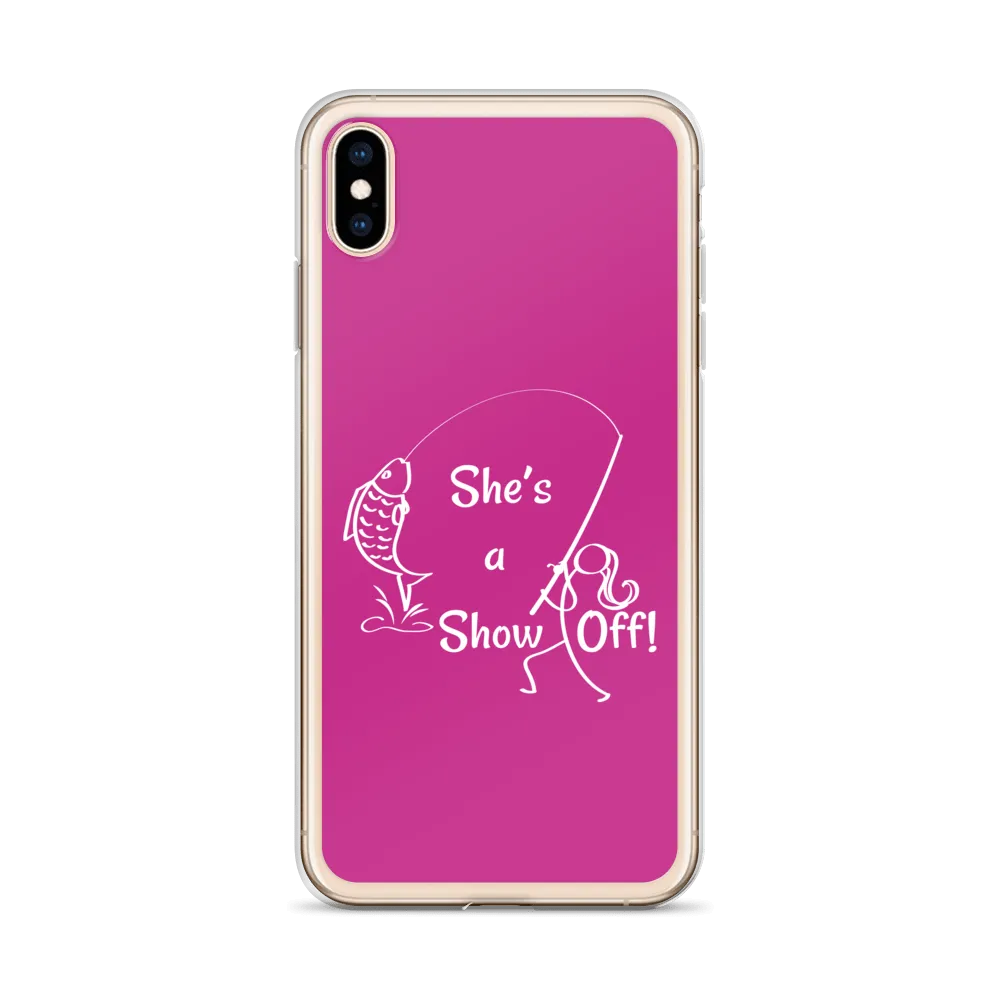 She's a Show Off, iPhone Pink Case, X/XS, XR and 13 & 14 Series_ White-Design