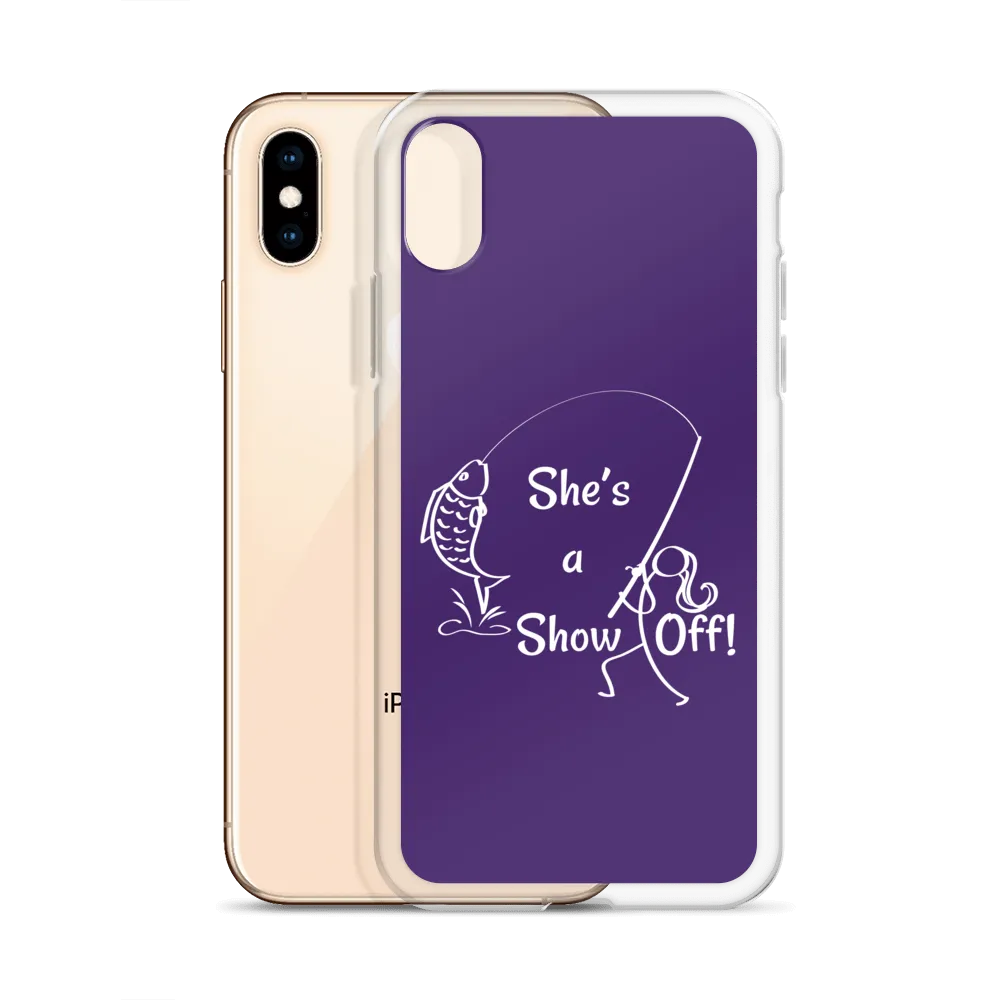She's a Show Off, iPhone Purple Case, X/XS, XR and 13 & 14 Series_White-Design