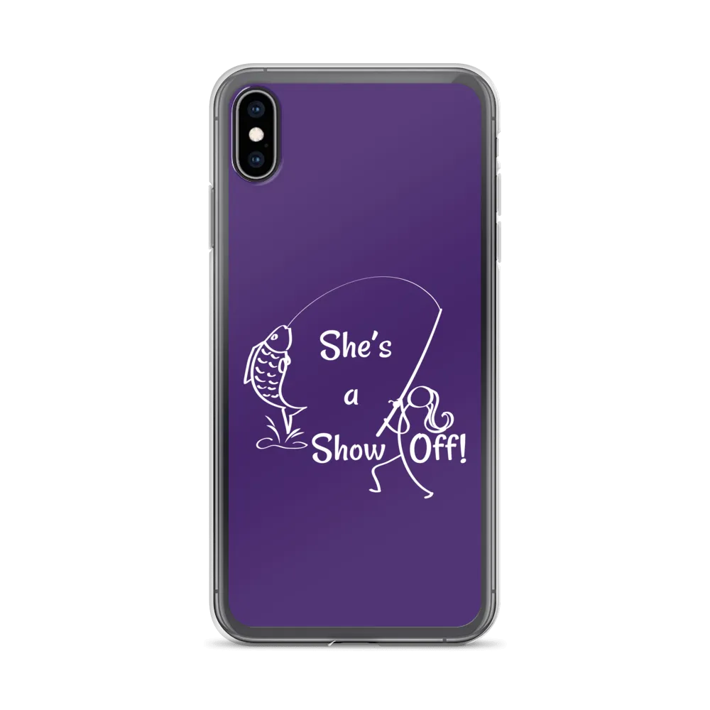 She's a Show Off, iPhone Purple Case, X/XS, XR and 13 & 14 Series_White-Design