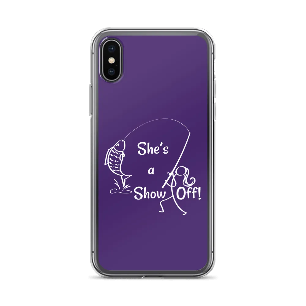 She's a Show Off, iPhone Purple Case, X/XS, XR and 13 & 14 Series_White-Design