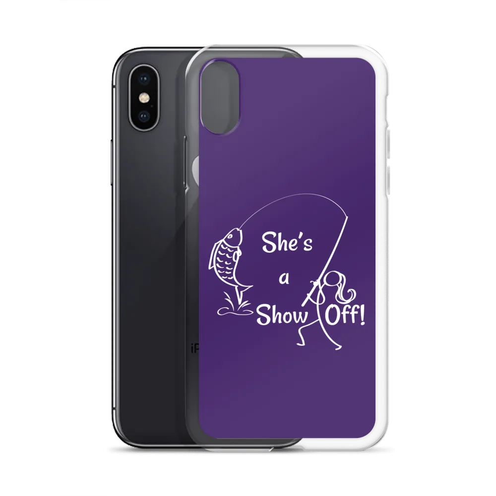 She's a Show Off, iPhone Purple Case, X/XS, XR and 13 & 14 Series_White-Design
